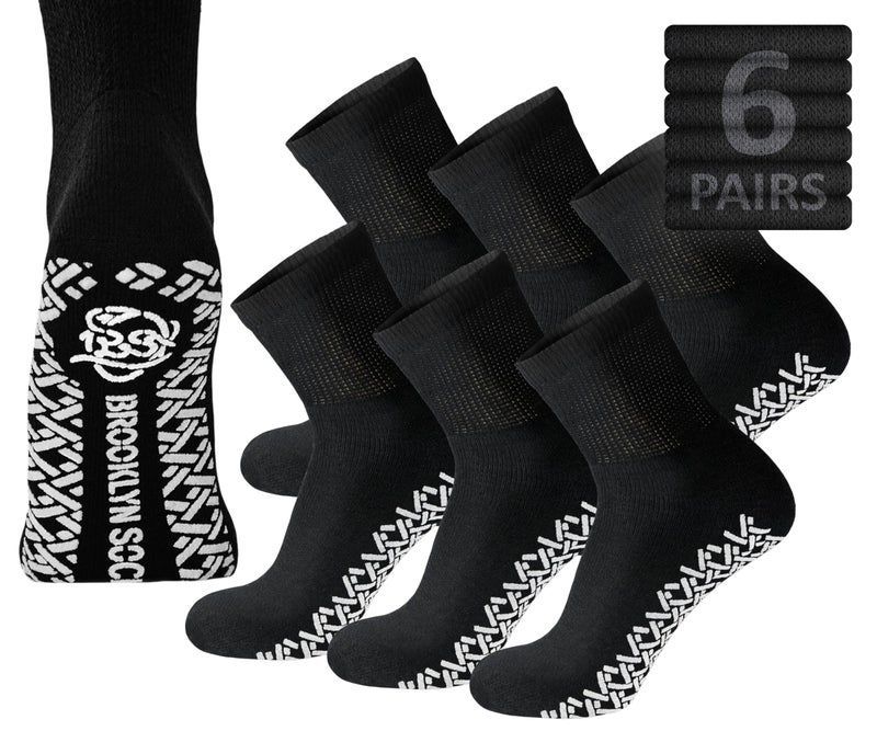 Brooklyn Socks 6 Pairs of Non-Skid Diabetic Cotton Quarter Socks with Non Binding Top (Black, 10-13) - Image 1